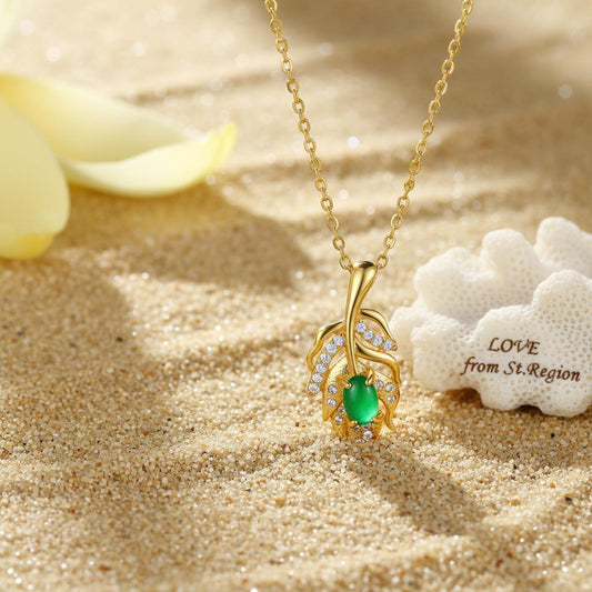 Green Jade & Cubic Zirconia Leaf Pendant Necklace