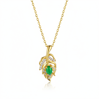 Green Jade & Cubic Zirconia Leaf Pendant Necklace - Street Region