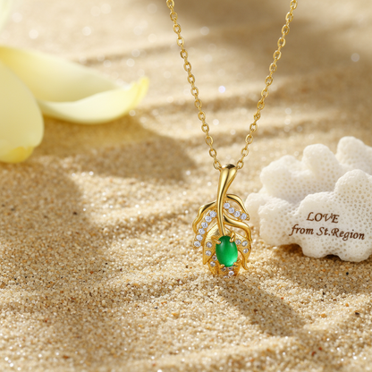 Green Jade & Cubic Zirconia Leaf Pendant Necklace - Street Region