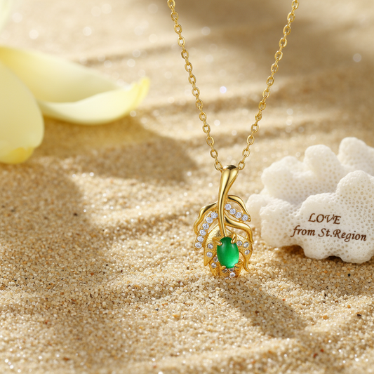 Green Jade & Cubic Zirconia Leaf Pendant Necklace - Street Region