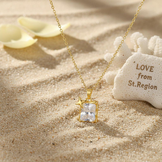 Crystal & 18K Gold-Plated Star Square Pendant Necklace