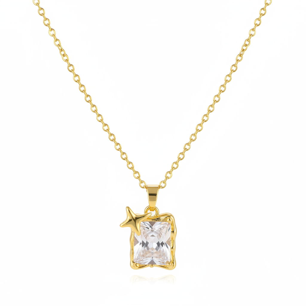 Crystal & 18K Gold-Plated Star Square Pendant Necklace - Street Region