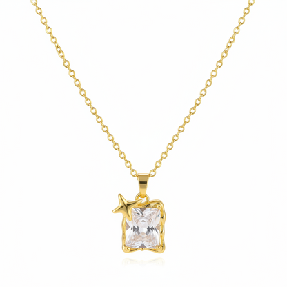 Crystal & 18K Gold-Plated Star Square Pendant Necklace - Street Region