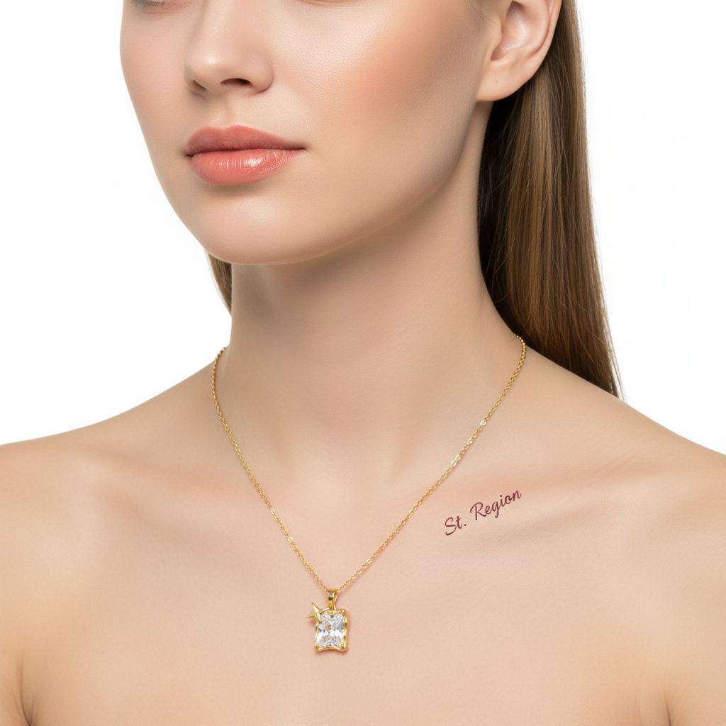 Crystal & 18K Gold-Plated Star Square Pendant Necklace - Street Region