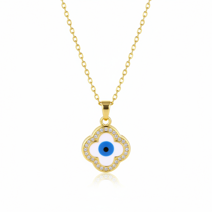 Blue Enamel & Cubic Zirconia Eye Clover Pendant Necklace - Street Region