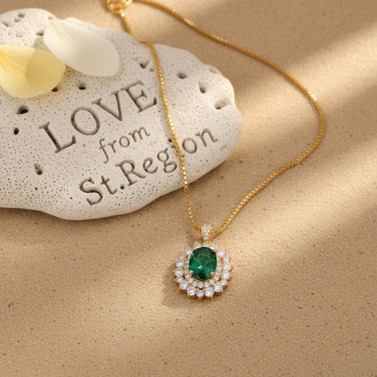 Green Crystal & Clear Cubic Zirconia 18K Gold-Plated Oval Pendant Necklace