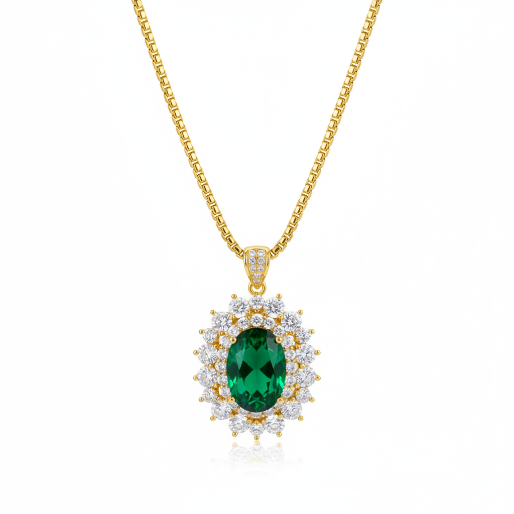 Green Crystal & Clear Cubic Zirconia 18K Gold-Plated Oval Pendant Necklace - Street Region