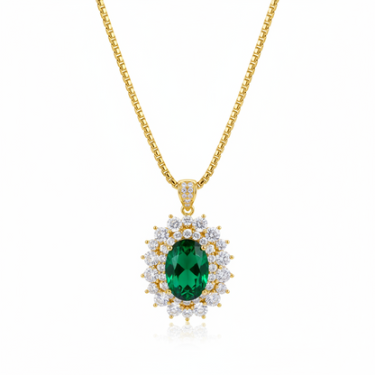Green Crystal & Clear Cubic Zirconia 18K Gold-Plated Oval Pendant Necklace - Street Region