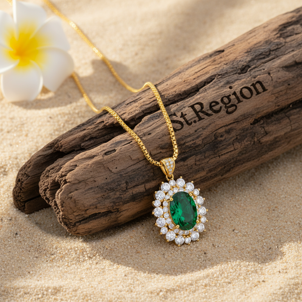 Green Crystal & Clear Cubic Zirconia 18K Gold-Plated Oval Pendant Necklace - Street Region
