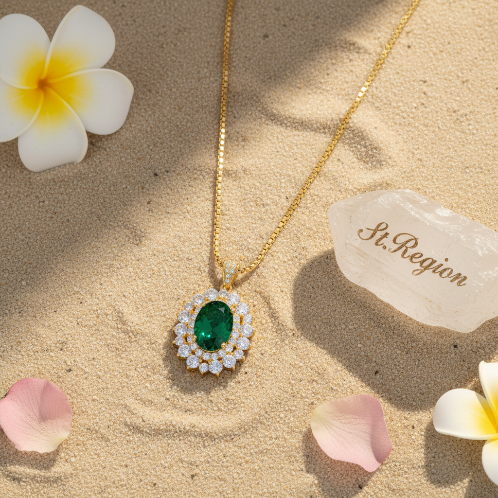 Green Crystal & Clear Cubic Zirconia 18K Gold-Plated Oval Pendant Necklace - Street Region