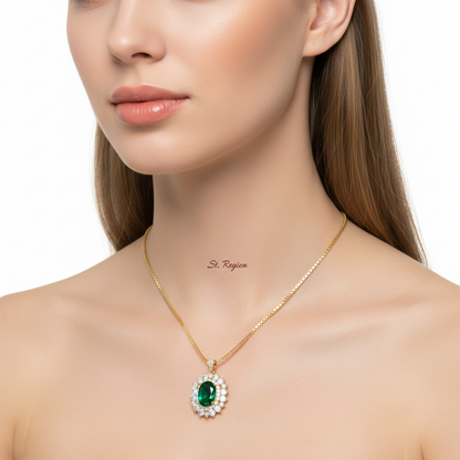 Green Crystal & Clear Cubic Zirconia 18K Gold-Plated Oval Pendant Necklace - Street Region