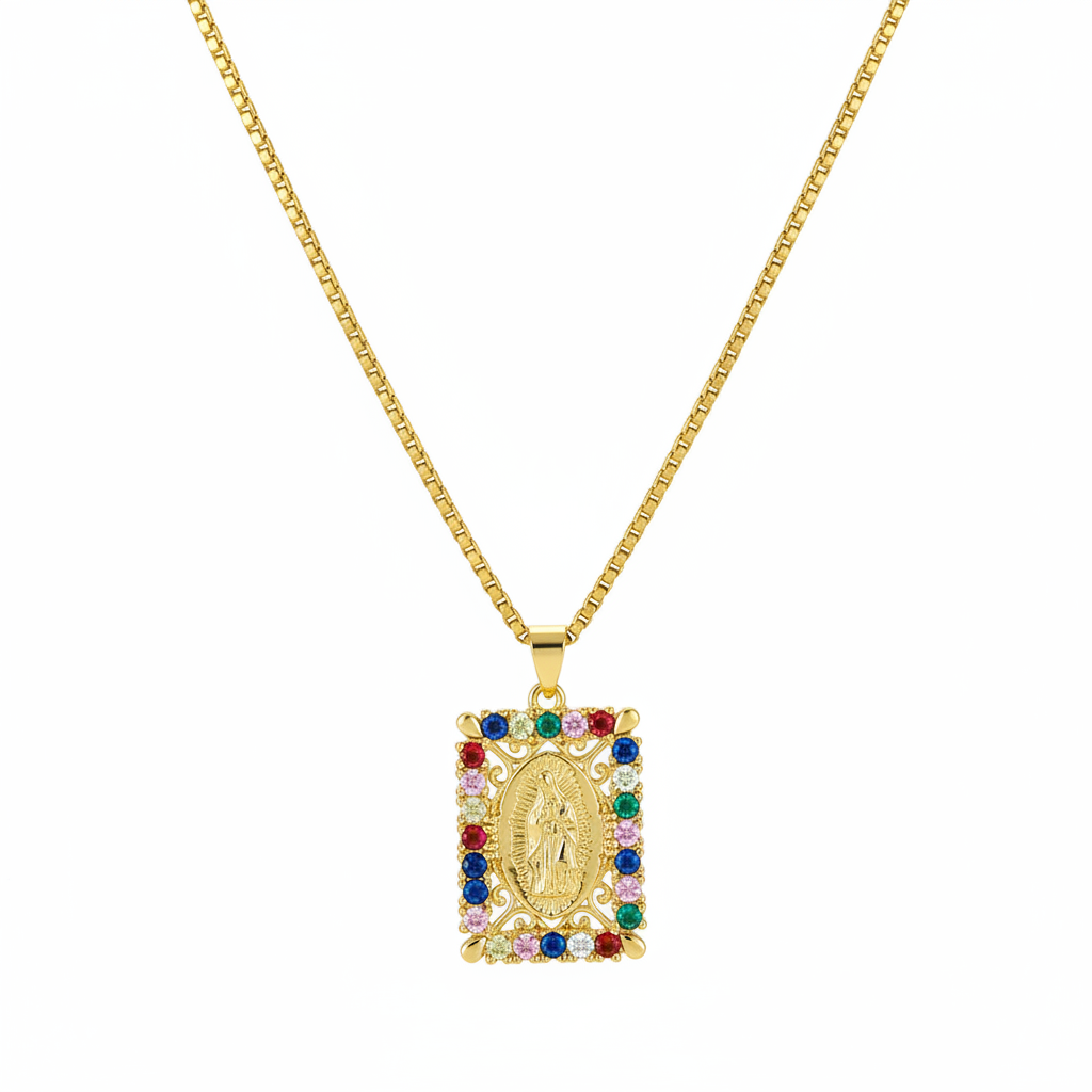 Colored Cubic Zirconia & 18K Gold-Plated Marry Rectangle Pendant Necklace - Street Region