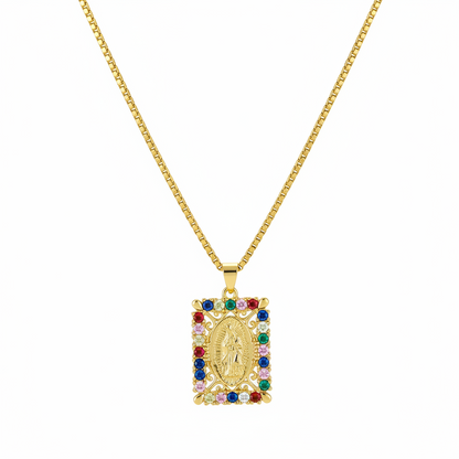 Colored Cubic Zirconia & 18K Gold-Plated Marry Rectangle Pendant Necklace - Street Region