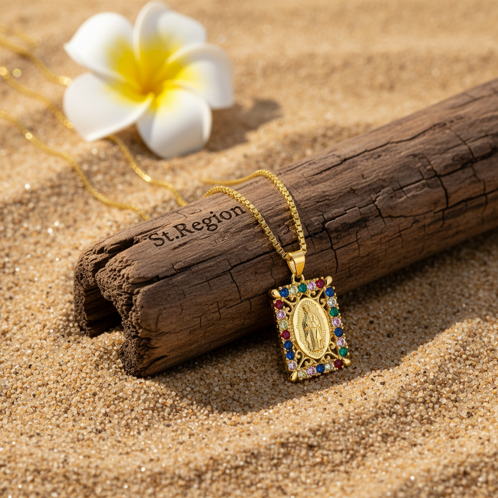 Colored Cubic Zirconia & 18K Gold-Plated Marry Rectangle Pendant Necklace - Street Region