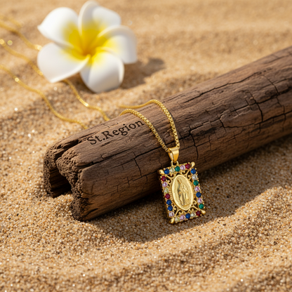 Colored Cubic Zirconia & 18K Gold-Plated Marry Rectangle Pendant Necklace - Street Region