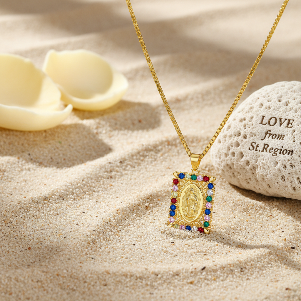Colored Cubic Zirconia & 18K Gold-Plated Marry Rectangle Pendant Necklace - Street Region