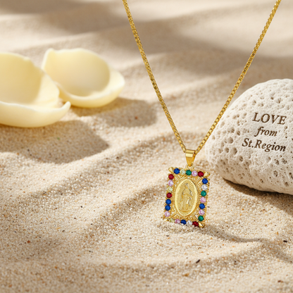 Colored Cubic Zirconia & 18K Gold-Plated Marry Rectangle Pendant Necklace - Street Region
