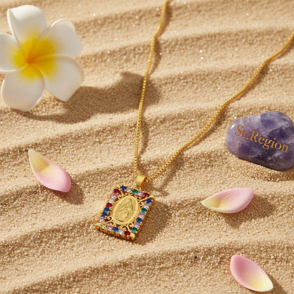 Colored Cubic Zirconia & 18K Gold-Plated Marry Rectangle Pendant Necklace - Street Region