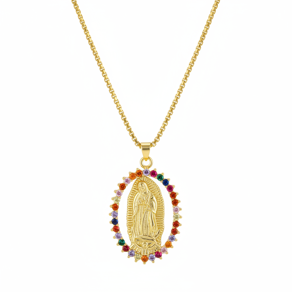 Red Cubic Zirconia & 18K Gold-Plated Mary Pendant Necklace - Street Region