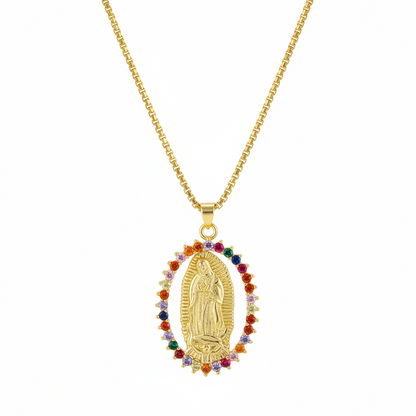 Red Cubic Zirconia & 18K Gold-Plated Mary Pendant Necklace - Street Region