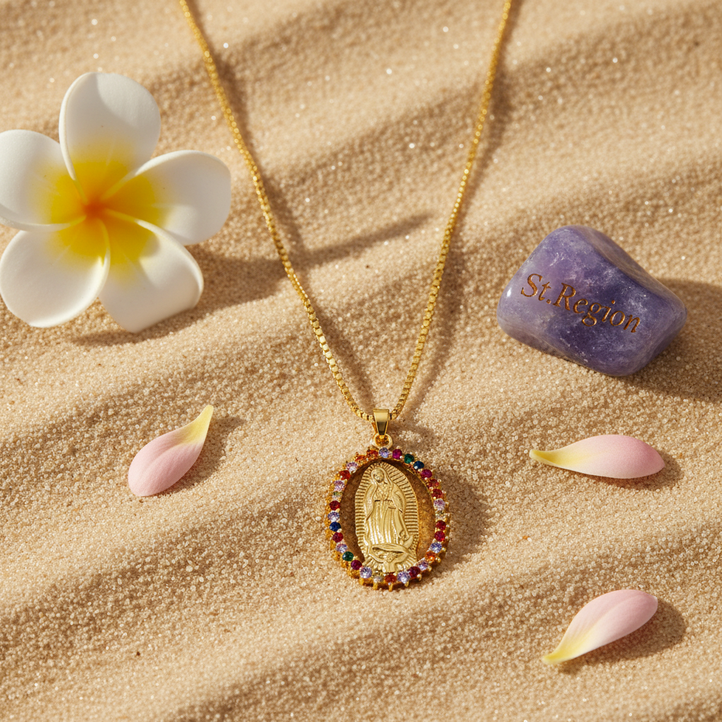 Red Cubic Zirconia & 18K Gold-Plated Mary Pendant Necklace - Street Region