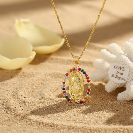 Red Cubic Zirconia & 18K Gold-Plated Mary Pendant Necklace - Street Region