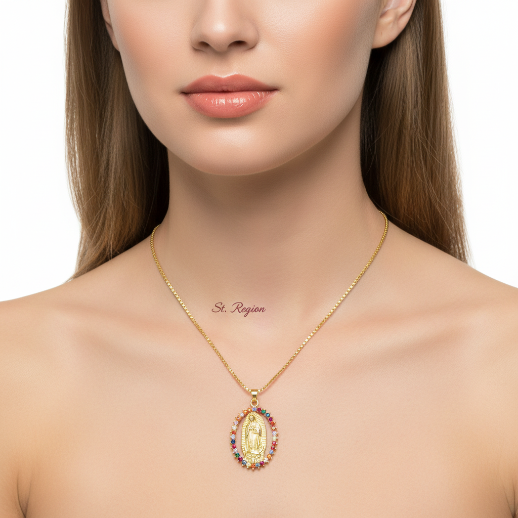 Red Cubic Zirconia & 18K Gold-Plated Mary Pendant Necklace - Street Region