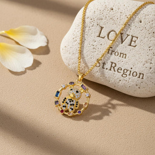 Crystal & 18K Gold-Plated Multicolor Panda Circle Pendant Necklace
