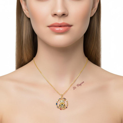 Crystal and 18K Gold-Plated Multicolor Panda Circle Pendant Necklace, gold pendant necklace for women, styled look