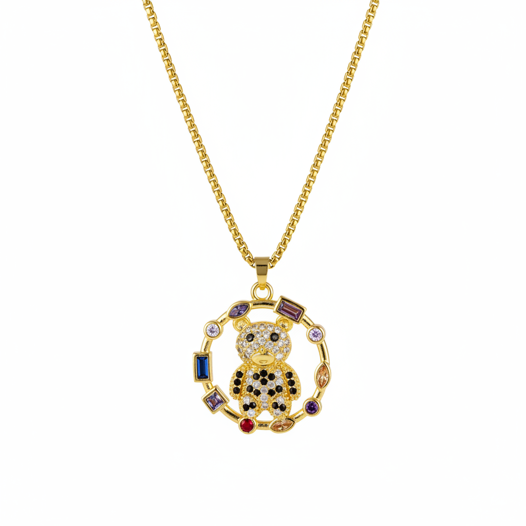 Crystal & 18K Gold-Plated Multicolor Panda Circle Pendant Necklace - Street Region