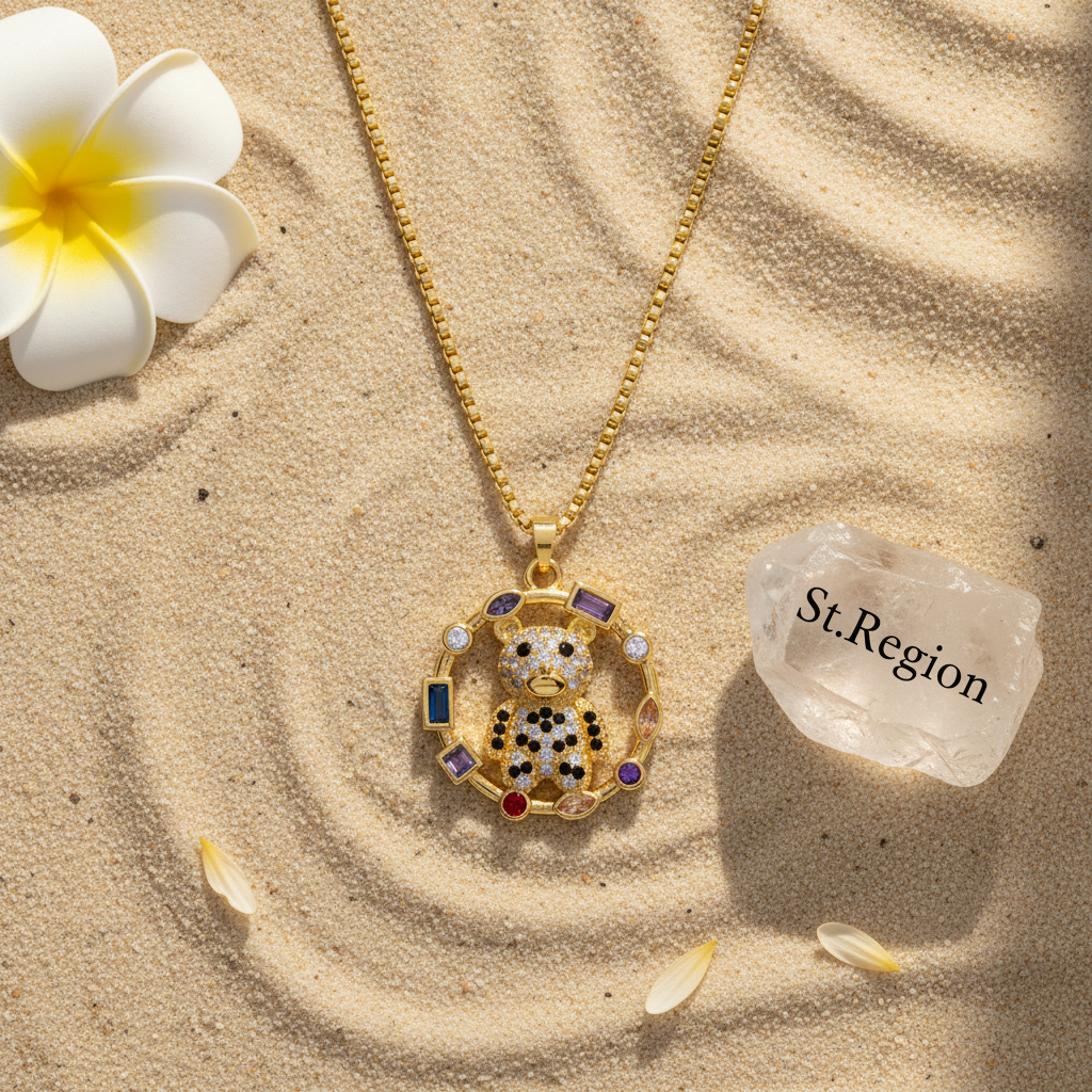 Crystal & 18K Gold-Plated Multicolor Panda Circle Pendant Necklace - Street Region