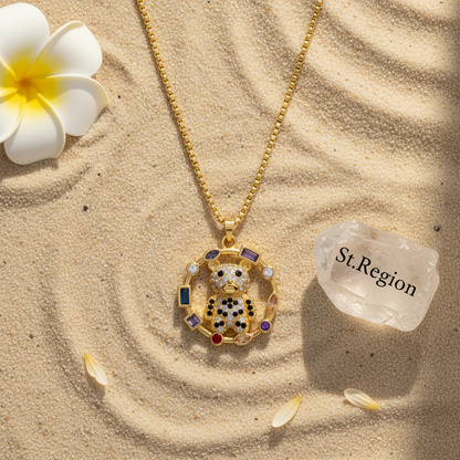 Crystal & 18K Gold-Plated Multicolor Panda Circle Pendant Necklace - Street Region