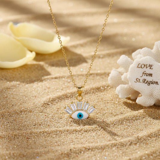 Crystal & Enamel 18K Gold-Plated Eye Pendant Necklace
