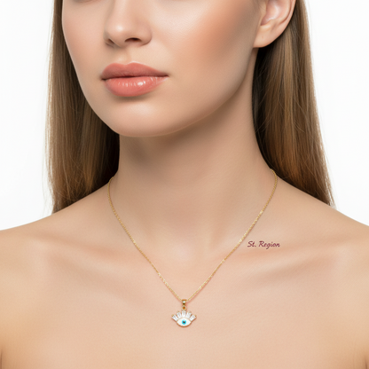 Crystal & Enamel 18K Gold-Plated Eye Pendant Necklace - Street Region
