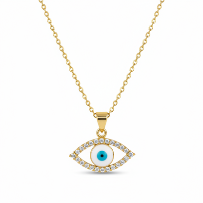 Clear Cubic Zirconia & White Enamel Eye Pendant Necklace - Street Region
