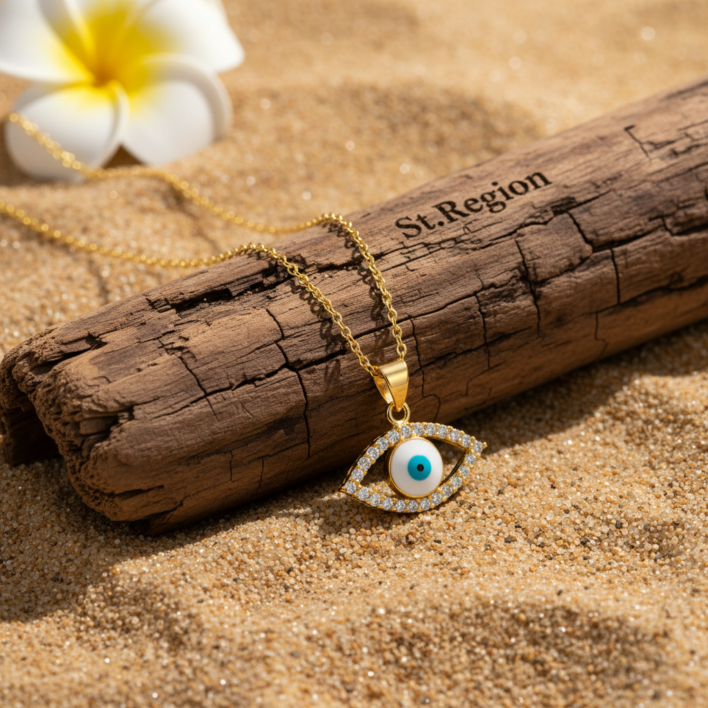 Clear Cubic Zirconia & White Enamel Eye Pendant Necklace - Street Region