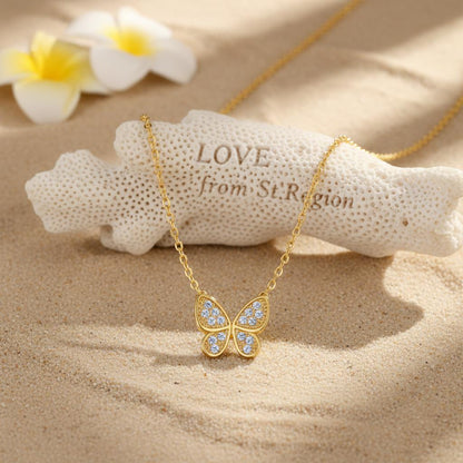 Cubic Zirconia and 18K Gold-Plated Butterfly Pendant Necklace, gold pendant necklace for women, front view