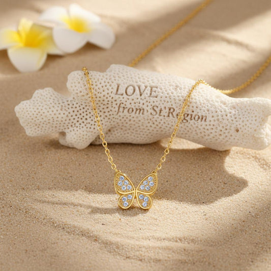 Cubic Zirconia & 18K Gold-Plated Butterfly Pendant Necklace