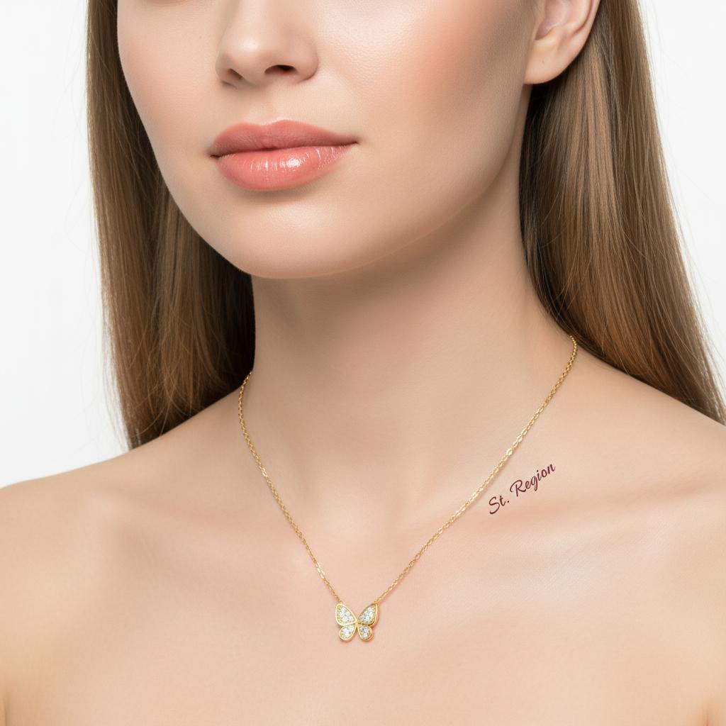Cubic Zirconia and 18K Gold-Plated Butterfly Pendant Necklace, gold pendant necklace for women, styled look