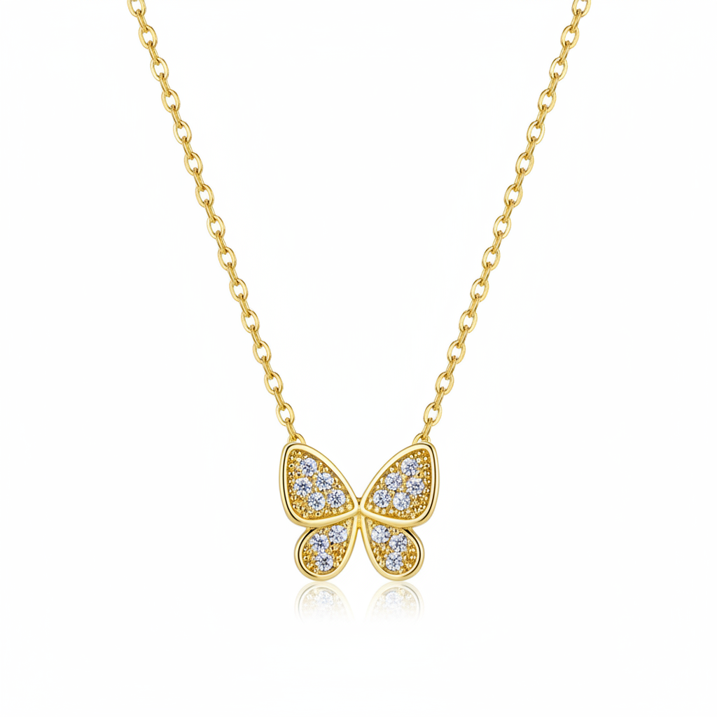 Cubic Zirconia & 18K Gold-Plated Butterfly Pendant Necklace - Street Region