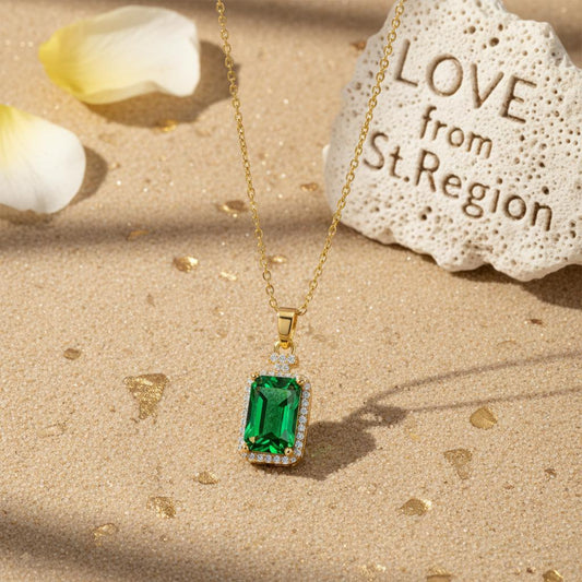 Green Crystal & Cubic Zirconia 18K Gold-Plated Rectangle Pendant Necklace