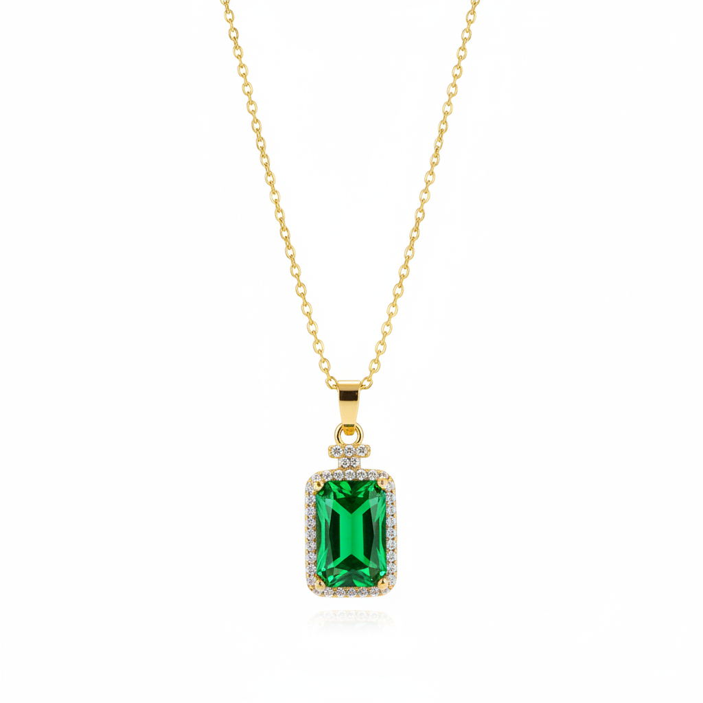 Green Crystal & Cubic Zirconia 18K Gold-Plated Rectangle Pendant Necklace - Street Region