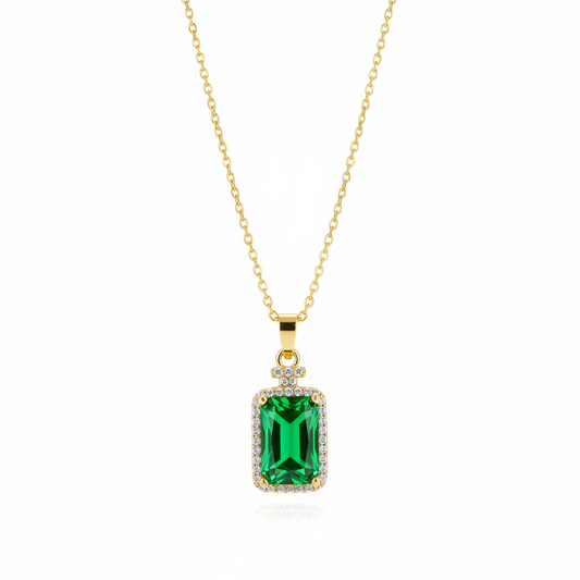 Green Crystal & Cubic Zirconia 18K Gold-Plated Rectangle Pendant Necklace
