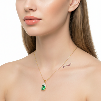 Green Crystal & Cubic Zirconia 18K Gold-Plated Rectangle Pendant Necklace - Street Region