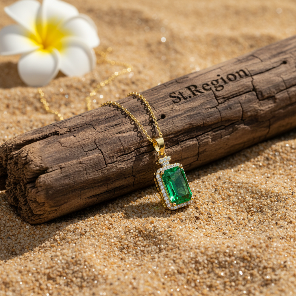 Green Crystal & Cubic Zirconia 18K Gold-Plated Rectangle Pendant Necklace - Street Region
