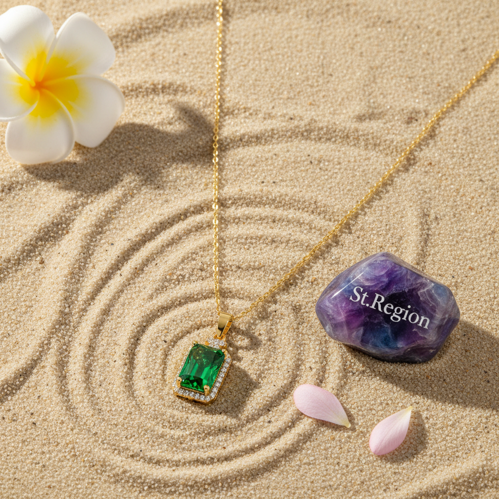 Green Crystal & Cubic Zirconia 18K Gold-Plated Rectangle Pendant Necklace - Street Region