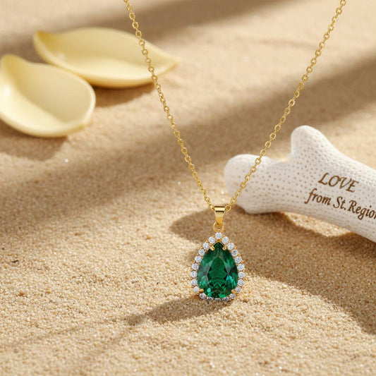 Green Crystal & Cubic Zirconia Drop Pendant Necklace