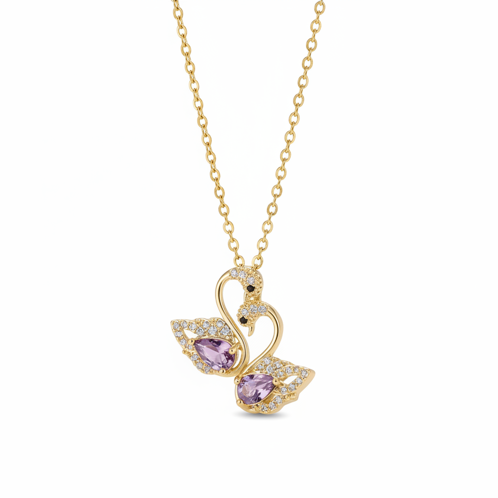 Purple Crystal & Cubic Zirconia 18K Gold-Plated Swan Pendant Necklace - Street Region