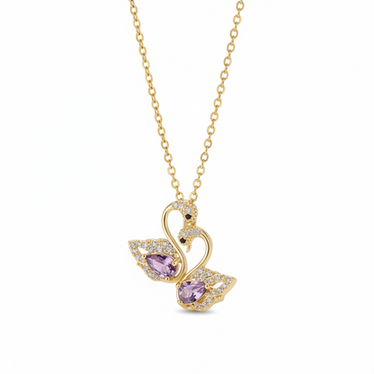 Purple Crystal & Cubic Zirconia 18K Gold-Plated Swan Pendant Necklace - Street Region
