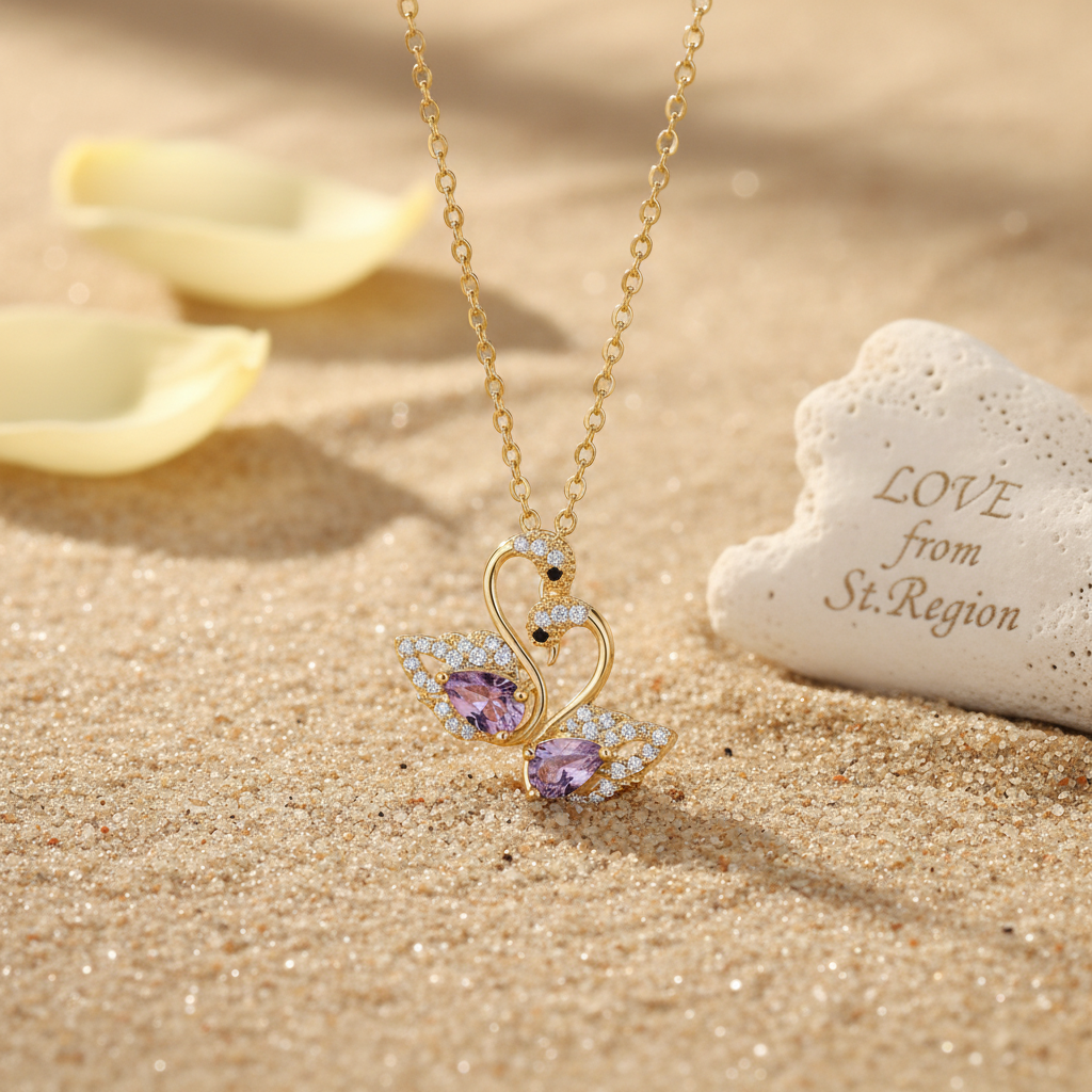 Purple Crystal & Cubic Zirconia 18K Gold-Plated Swan Pendant Necklace - Street Region